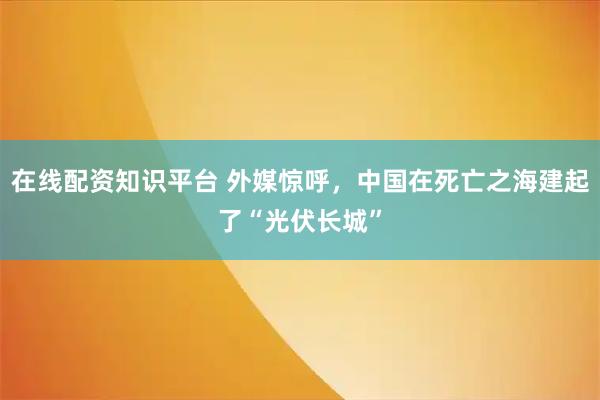 在线配资知识平台 外媒惊呼，中国在死亡之海建起了“光伏长城”
